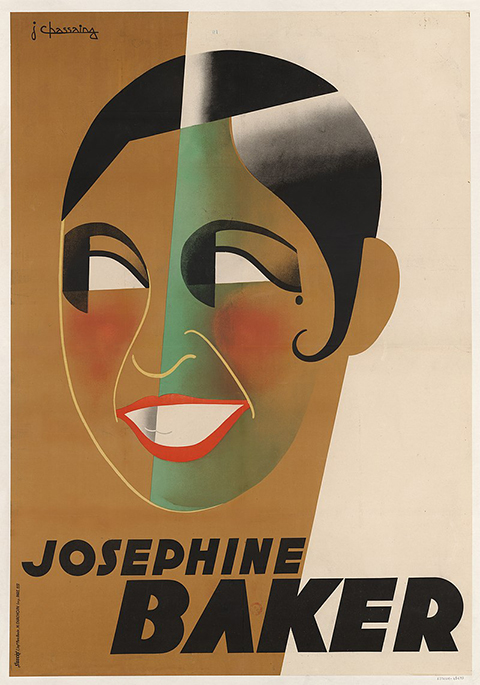 Een affiche met daarop een abstracte tekening van haar hoofd.