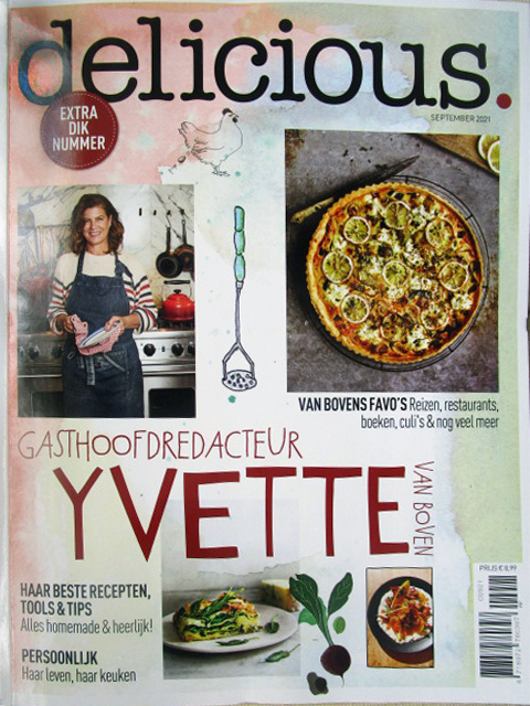De cover van het Delicious-nummer, met Yvette van Boven als gast-hoofdredacteur.