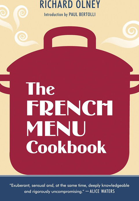 De omslag van The French Menu Cookbook, met een grote kookpot erop.