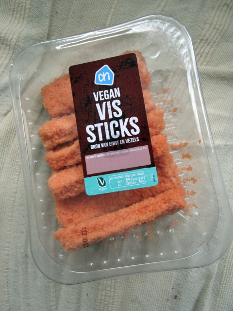 De Vegan vissticks in de verpakking.