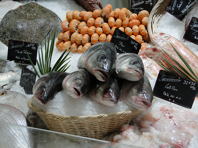 Vis en langoustines op de markt van Metz.