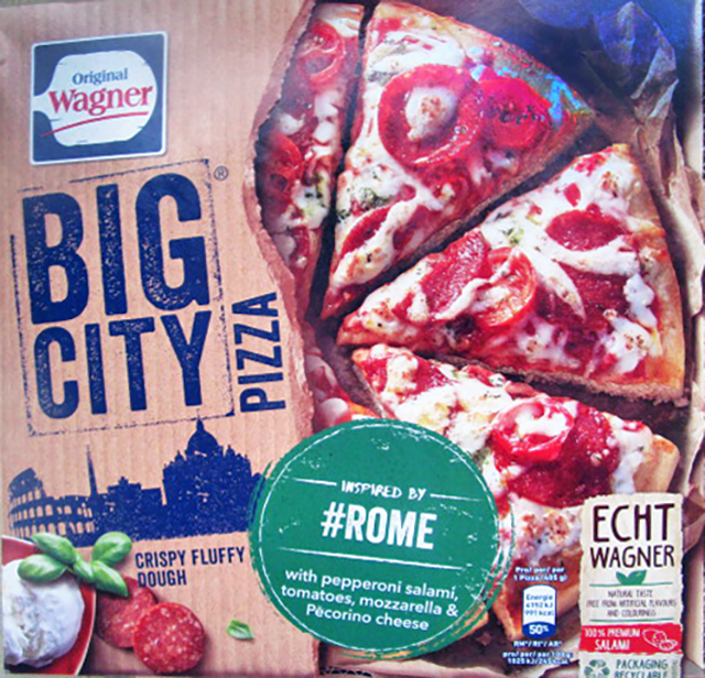 De doos van een Wagner pizza met desem-deeg.