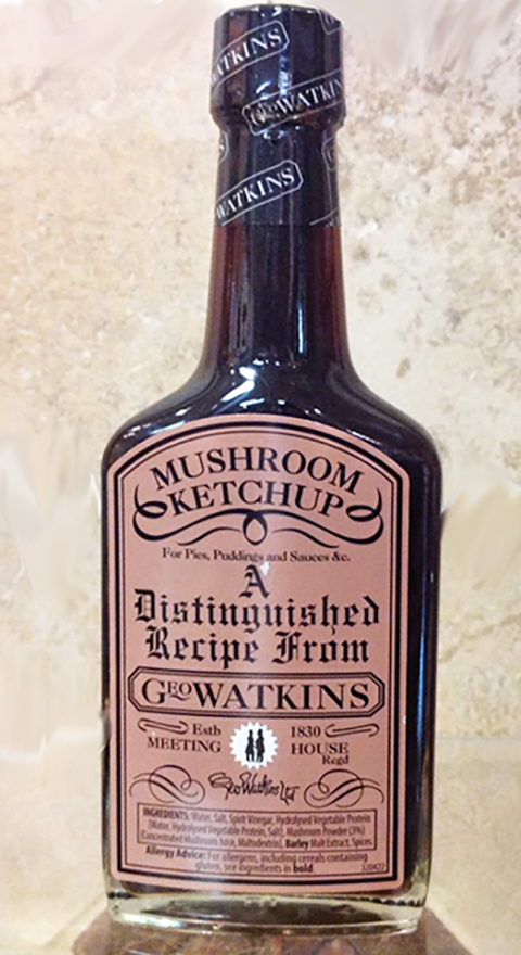 Een fles Watkins' mushroom ketchup.